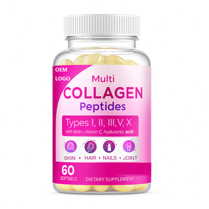 OEM Private Label Collagen Peptides Softgel Capsule Type I II III V X + Biotin Vitamin C Antioxidant 60 Softgels for Adult