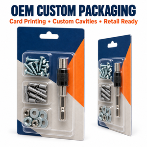 Custom Folded Edge PET Blister Packaging With Printed Card For Hardware Accessories Fasteners Small Tools Hang Hole OEM